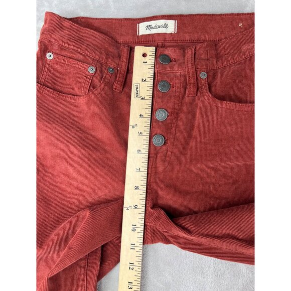 Madewell Cali Demi-Boot Corduroy Pants 26 Rust Red High-Rise Button Fly Flare - Picture 11 of 16